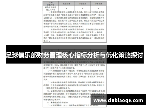 足球俱乐部财务管理核心指标分析与优化策略探讨 足球俱乐部财务管理核心指标分析与优化策略探讨